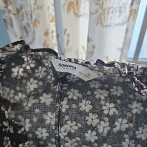 Sonoma Black Floral Ruffle Neck Dress